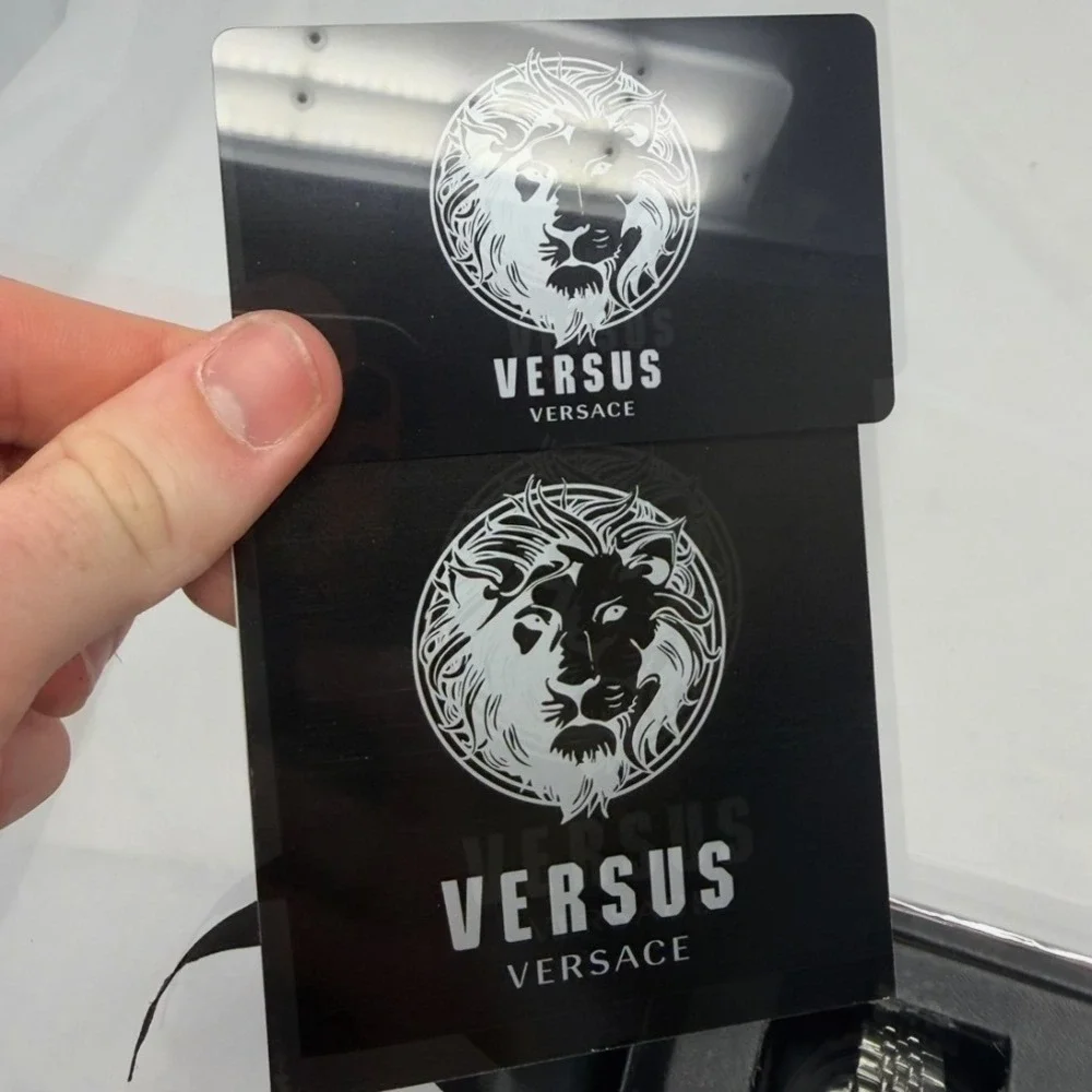 Versus Versace Silver Tone Lion Head Logo Black Dial Stainless Steel Watch Box